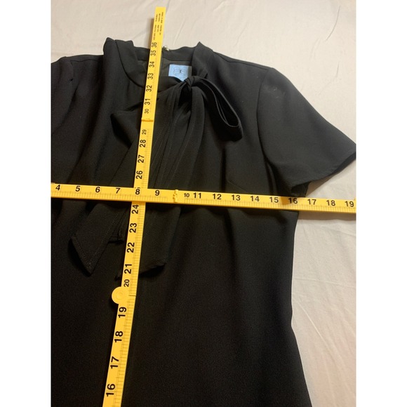 CeCe Black Tie Neck A-Line Dress Short Sleeve Crepe Career Cocktail Size 4 - Picture 6 of 7